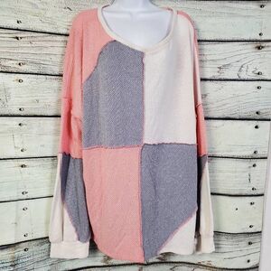 Haptics by Holly Harper Patchwork Colorblock Oversized Waffle Knit Top Women's S